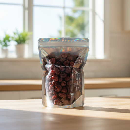 Freeze dried cherries in a bag