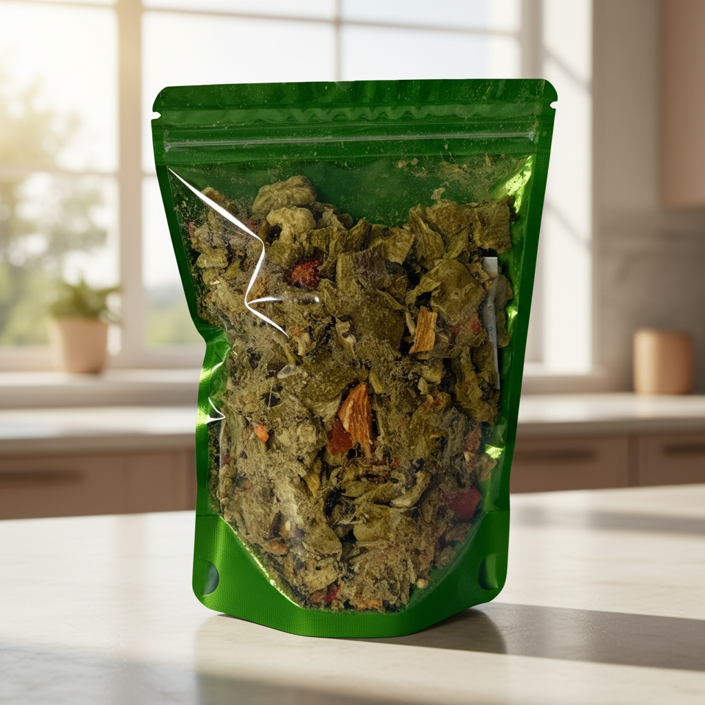 Freeze dried green chili in a bag