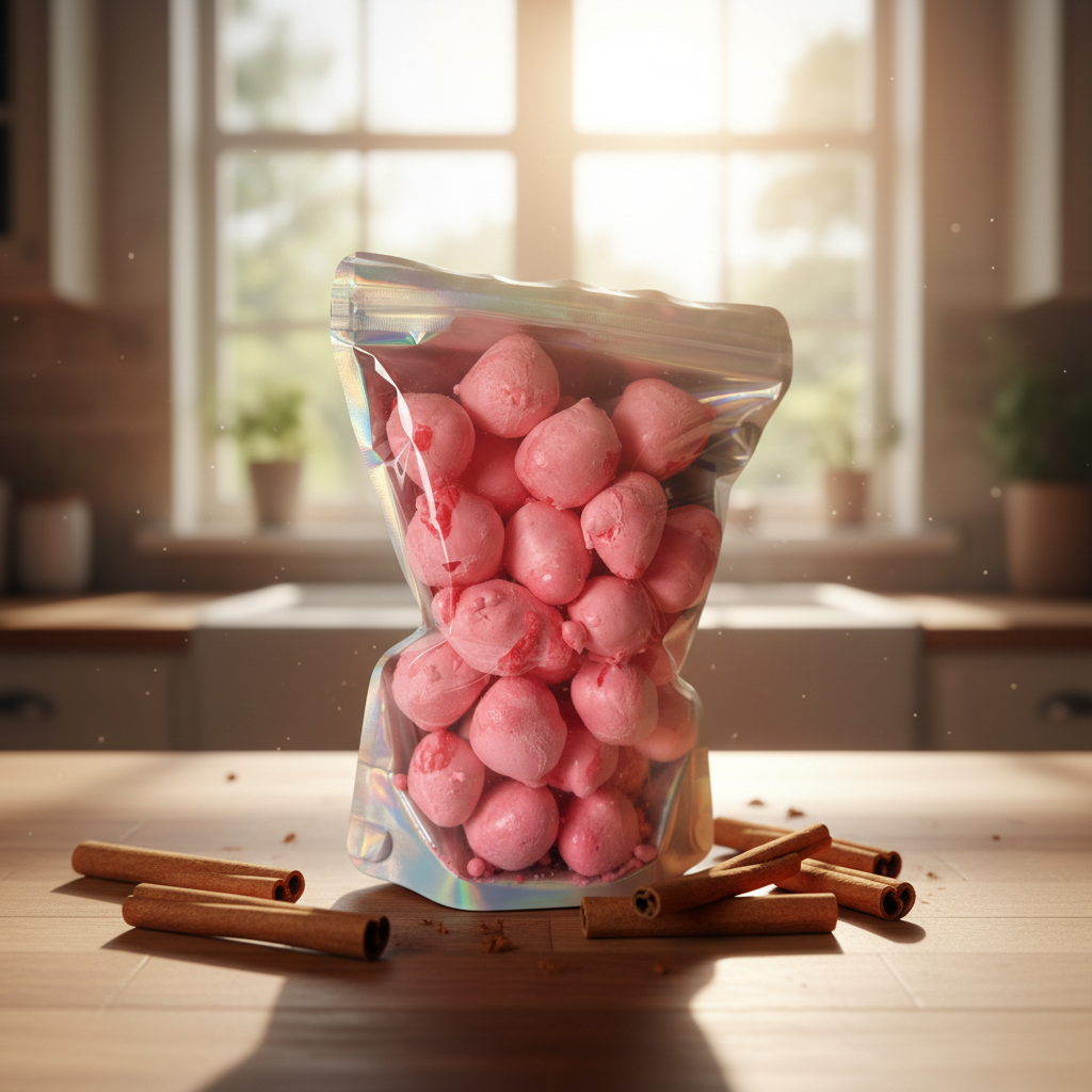 freeze dried Cinnamon laffy taffy in a bag