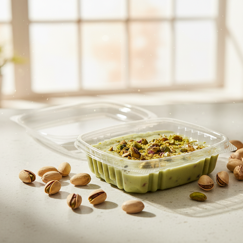 Pistachio Fudge in a clear box