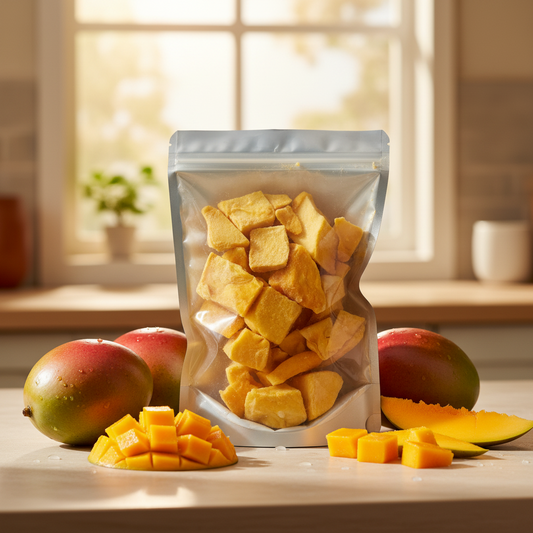 one bag full of freeze dried Mangos