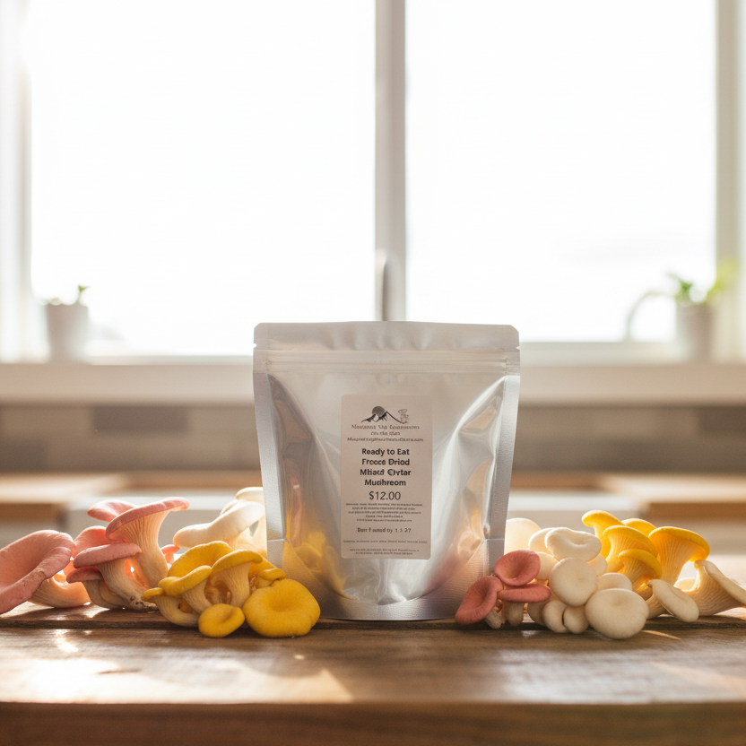 bag of freeze dried mixed oyster mushrooms