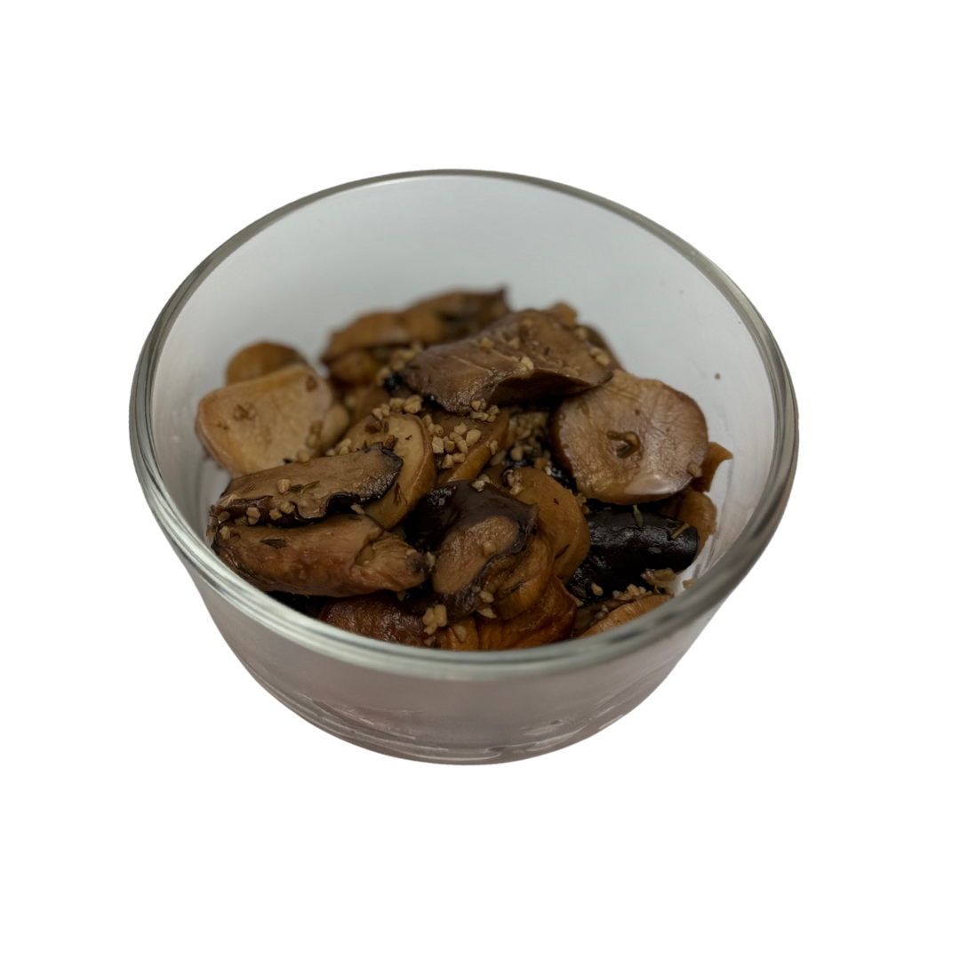 bowl of rehydrated grilled Teriyaki Mushrooms